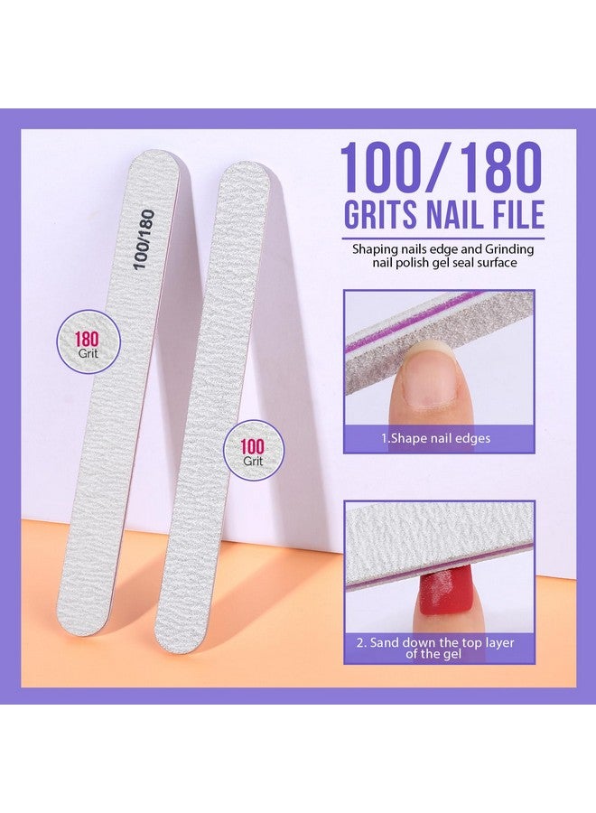 Nail Polish Gel Remover Tools Kit With Nail Clips Nail Remover Pads Cuticle Pusher Nail Brushes Nail File Grits 120180 Buffer Block Grits 4004000 6 Pack Purple