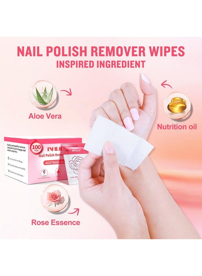 Nail Polish Remover Pads Acetone Nail Polish Remover 100Pcs Quick Nail Polish Remover Wipes Individually Wrapped Nail Polish Remover Wet Wipes With Aloe Vera For Removing Nail Polish