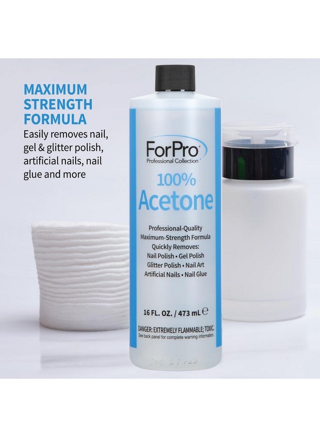 100% Pure Acetone Professional Nail Polish Remover For Natural Artificial Acrylic & Sculptured Nails Removes Gel Polish Nail Glue Nail Art & Glitter 16 Fl. Oz.