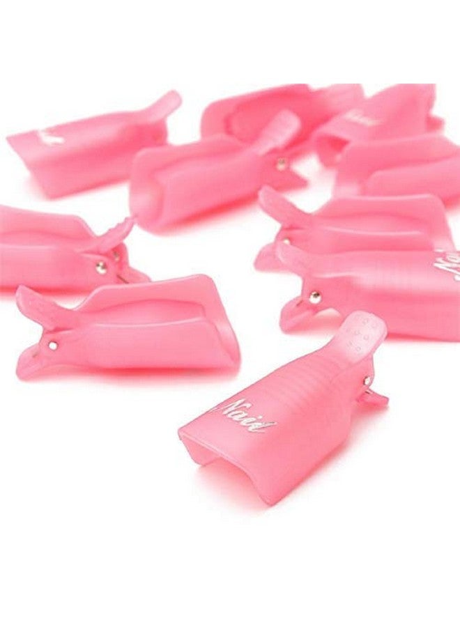 10Pc Plastic Acrylic Nail Art Soak Off Cap Clip Uv Gel Polish Remover Wrap Tool (Pink)