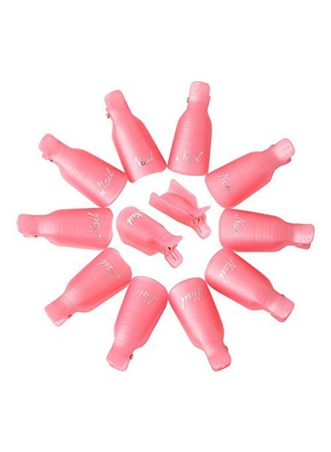 10Pc Plastic Acrylic Nail Art Soak Off Cap Clip Uv Gel Polish Remover Wrap Tool (Pink)