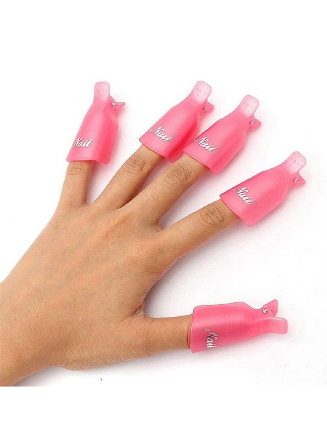 10Pc Plastic Acrylic Nail Art Soak Off Cap Clip Uv Gel Polish Remover Wrap Tool (Pink)