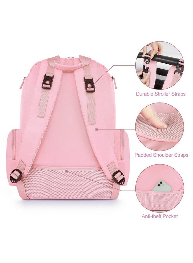 Diaper Bag Backpack, Large Multifunction Baby Backpack For Travel With Stroller Strap And 2 Insulated Pockets, Diaper Baby Bag For Mom, Pink