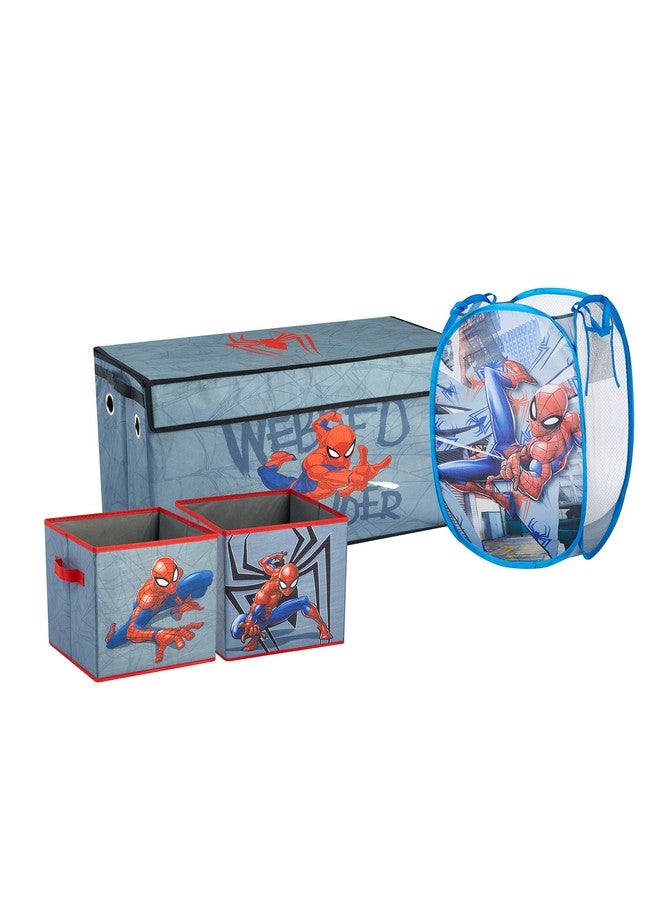 Marvel Spiderman 4 Piece Collapsible Storage Solution Set With Pop Up Hamper, Collapsible Storage Trunk And 2 Collapsible Storage Cubes