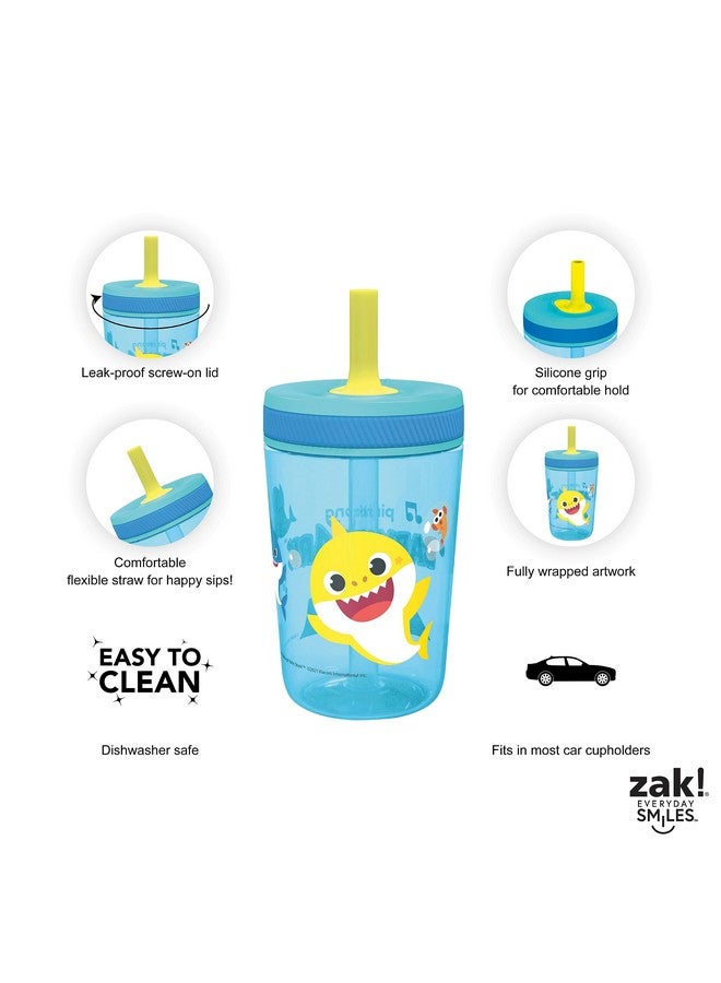 15Oz Baby Shark Kelso Tumbler Set, Bpafree Leakproof Screwon Lid With Straw Made Of Durable Plastic And Silicone, Perfect Bundle For Kids (2Pcs Set)