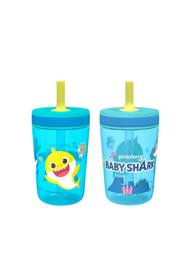 15Oz Baby Shark Kelso Tumbler Set, Bpafree Leakproof Screwon Lid With Straw Made Of Durable Plastic And Silicone, Perfect Bundle For Kids (2Pcs Set)