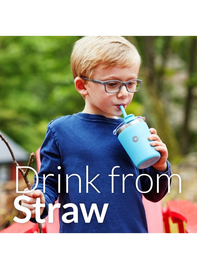 9Oz Insulated Stainless Steel Kids’ Cups With Lid And Straw 2Pack Blue Green Stackable Sippy Baby Child Toddler Tumbler Double Wall Vacuum Leak Proof