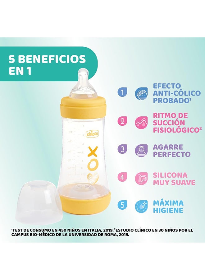 Perfect 5 Silicone Feeding Bottle 240Ml, Medium Flow, 2M+, Yellow