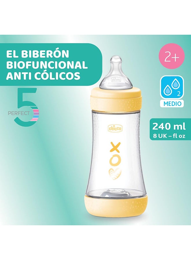 Perfect 5 Silicone Feeding Bottle 240Ml, Medium Flow, 2M+, Yellow