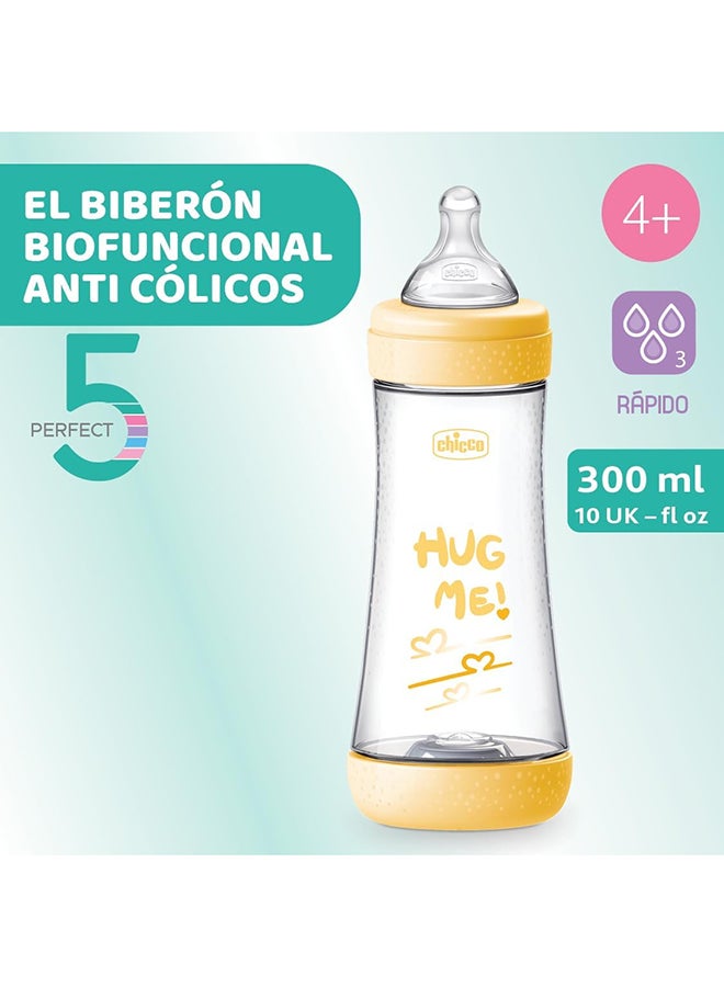 Perfect 5 Silicone Feeding Bottle 300ML, Fast Flow 4M+, Yellow