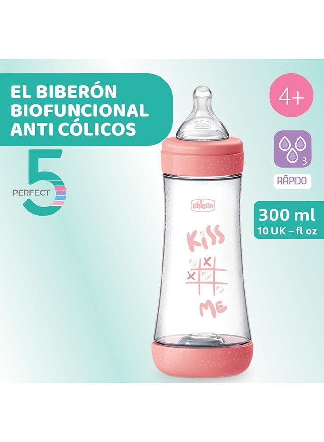 Perfect 5 Silicone Feeding Bottle 300ML, Fast Flow 4M+, Pink