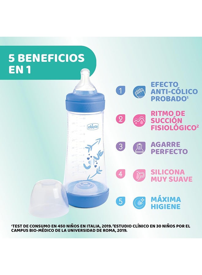 Perfect 5 Silicone Feeding Bottle 300ML, Fast Flow, 4M+, Blue