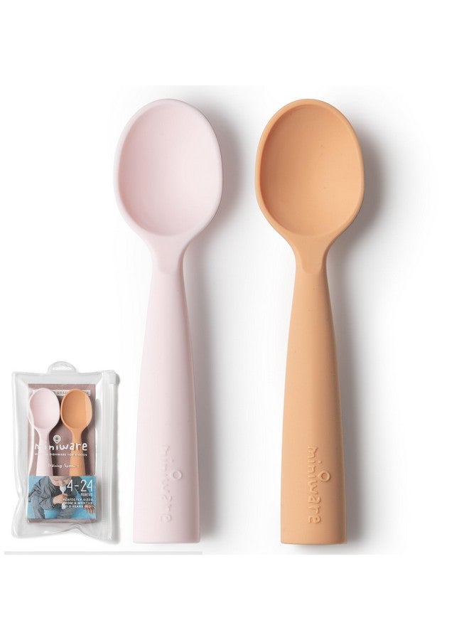 Silicone Baby Spoon For Training Bpa Free Baby Utensils Baby Spoons Self Feeding 6 Months | 100% Food Grade Silicone Modern & Dishwasher Safe Toddler Spoons (Cotton Candy And Toffee)