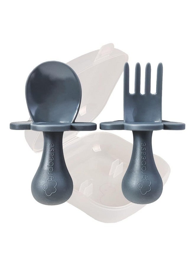 Toddler Spoon And Fork For First Stage Self Feeding For Babies From 6+ To 12 Months And Older | Baby Utensils & Silverware As Early As 4 Months | Bpafree & Phthalatefree, 1 Set, Gray