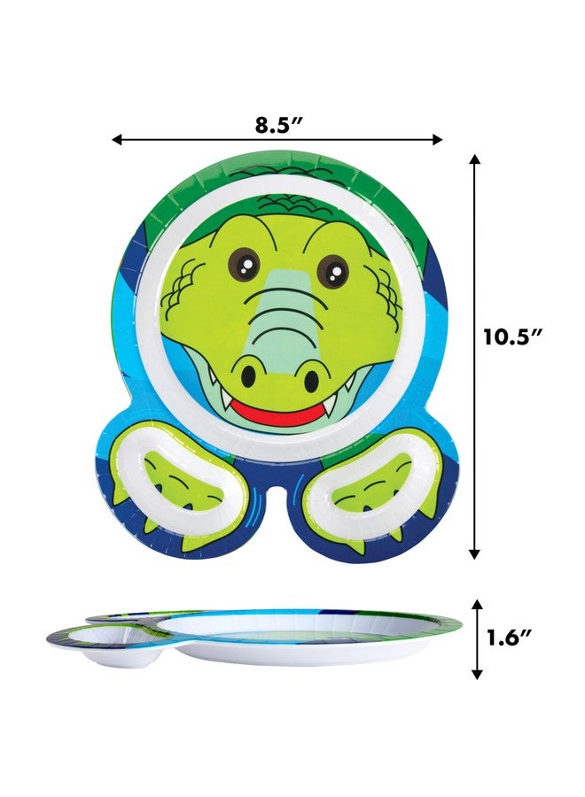 Zoo Friends Mealtime Melamine Feeding Plates Set Of 4 Different Cute Animal Pal Dishes For Kids Panda Alligator Tiger & Monkey Divided Compartments Bpa Free