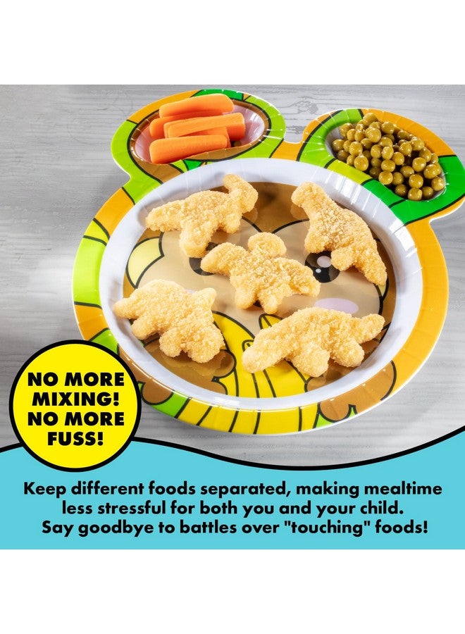 Zoo Friends Mealtime Melamine Feeding Plates Set Of 4 Different Cute Animal Pal Dishes For Kids Panda Alligator Tiger & Monkey Divided Compartments Bpa Free