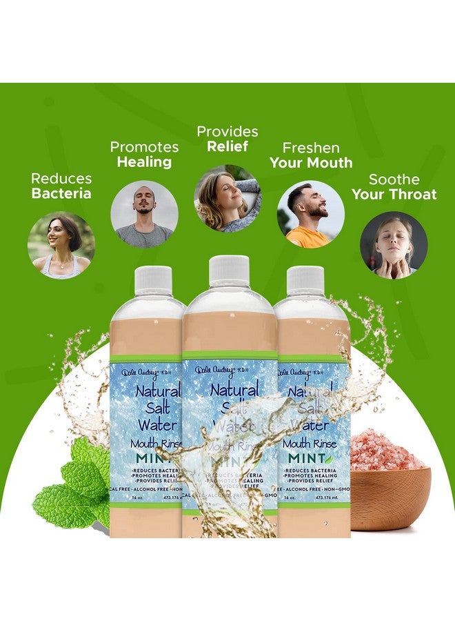 Natural Saltwater Mouth Rinse | Himalayan Pink Salt Water Oral Rinse | Organic Refreshing Mint Flavor Fluoride Free For Fresh Breath | Mouthwash For Bad Breath Treatment | 3 Pack 16 Oz