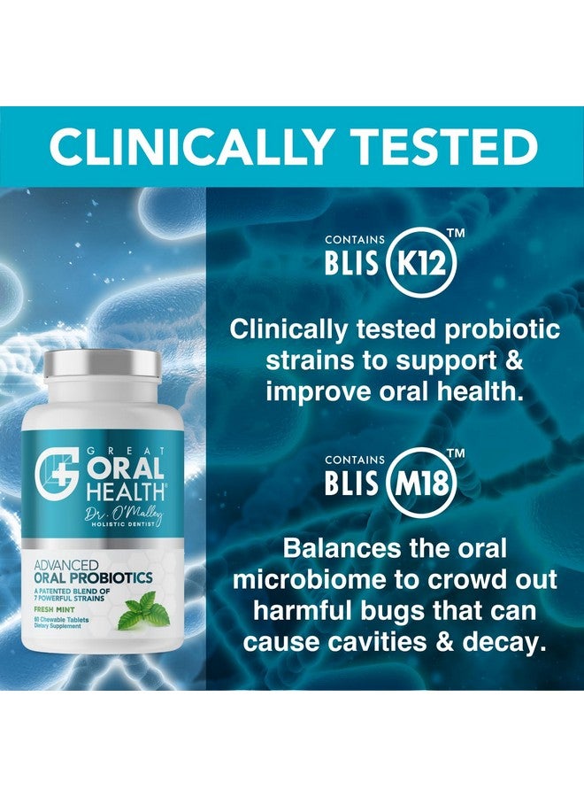 Oral Probiotics For Mouth Bad Breath Treatment For Adults: Dentist Formulated Blis K12 M18 Advanced Oral Probiotics For Teeth And Gums, 60 Chewable Oral Health Probiotics Supplement Tablets (Mint 2Pk)