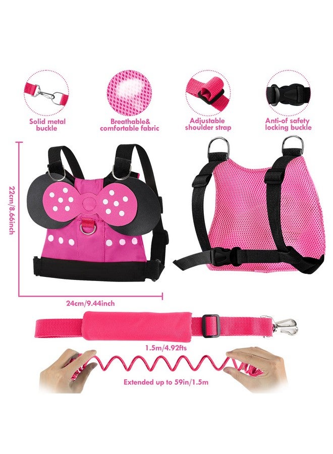 Toddlers Leash For Walking + Anti Lost Wrist Link Safety Wrist 4 In 1 For Toddlers, Child, Babies & Kids, Safety Harness Kids Walking Wristband Assistant Strap Belt (Pink Minnie Toddler Leash)