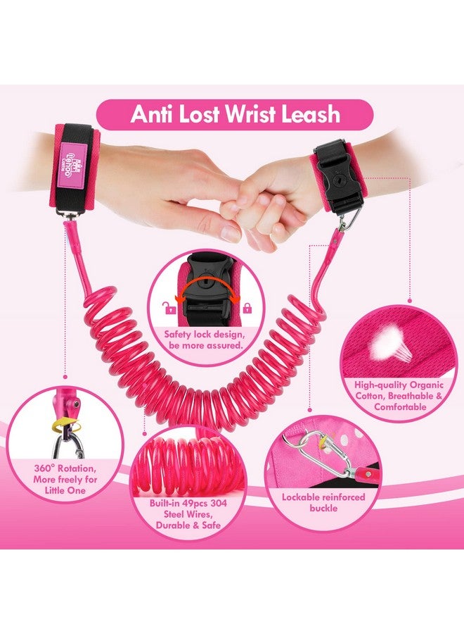 Toddlers Leash For Walking + Anti Lost Wrist Link Safety Wrist 4 In 1 For Toddlers, Child, Babies & Kids, Safety Harness Kids Walking Wristband Assistant Strap Belt (Pink Minnie Toddler Leash)