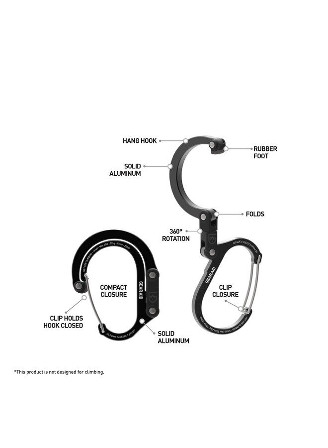 Heroclip Carabiner Clip And Hook (Small) For Purse, Stroller, And Backpack, Stealth Black