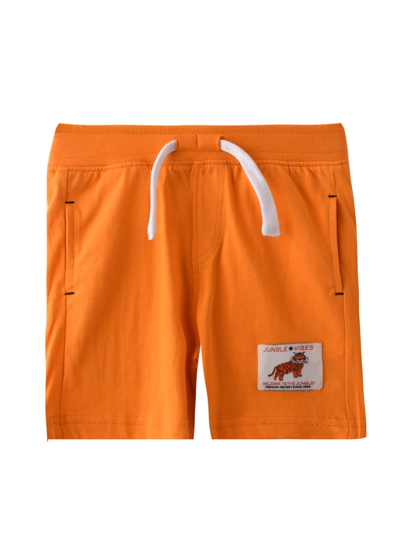 Baby Boys 2 piece Set - Sleeveless T-Shirt(Vest) & Shorts - Off-While and Orange (100% Cotton)- VJ