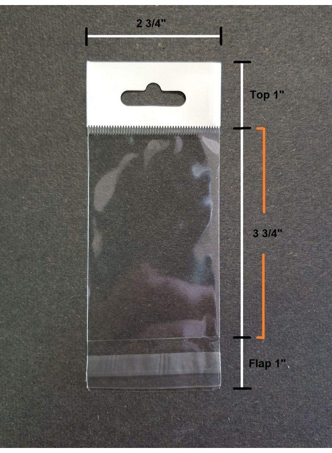 2 3/4 X 3 3/4 Hang Top Clear Resealable Cello/Cellophane Bags W/Hanging Header Good For 2X3 Item Pack Of 100