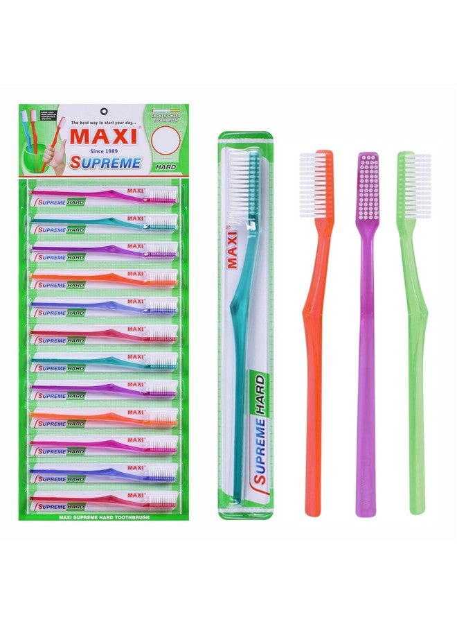 Adult Supreme Hard Bristles Manual Toothbrush (Pack Of 12) Multicolour