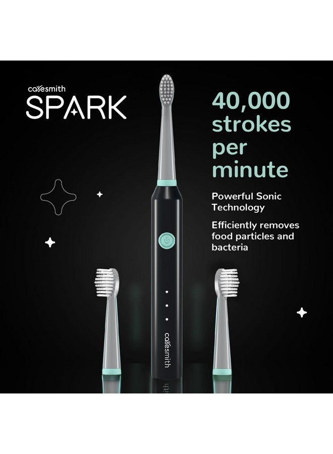 Adult Spark Rechargeable Electric Toothbrush | 6 Operating Modes | 40000 Vibrations Per Minute | 2 Brush Heads (Black) Pack Of 1