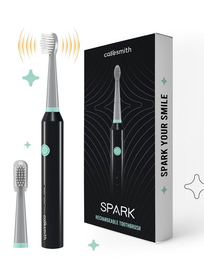 Adult Spark Rechargeable Electric Toothbrush | 6 Operating Modes | 40000 Vibrations Per Minute | 2 Brush Heads (Black) Pack Of 1