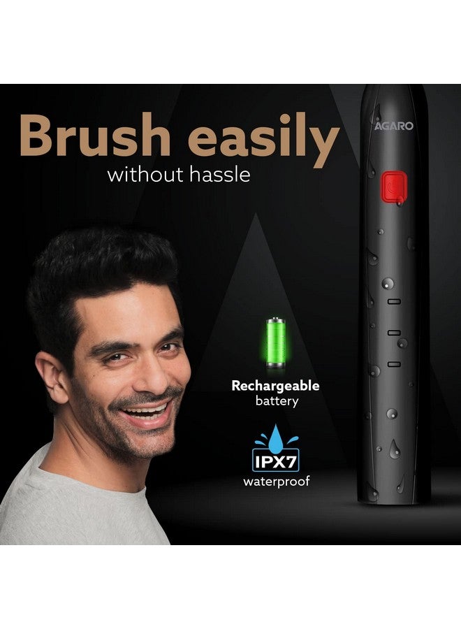 Cosmic Lite Sonic Electric Toothbrush For Adults With 6 Modes 3 Brush Heads 1 Interdental Head And Rechargeable With 3.5 Hours Charge Lasting Up To 25 Days Power Toothbrush Black