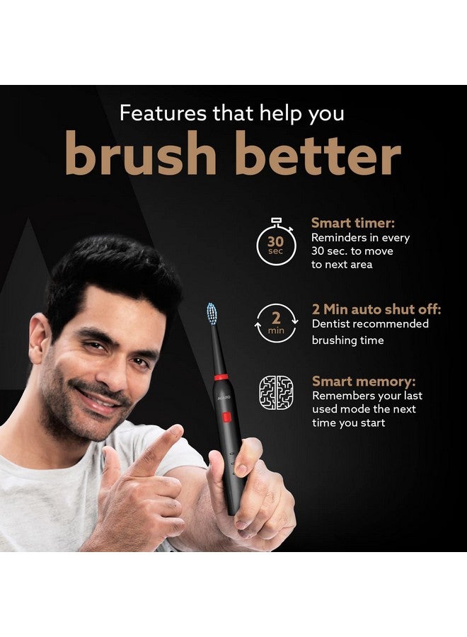 Cosmic Lite Sonic Electric Toothbrush For Adults With 6 Modes 3 Brush Heads 1 Interdental Head And Rechargeable With 3.5 Hours Charge Lasting Up To 25 Days Power Toothbrush Black