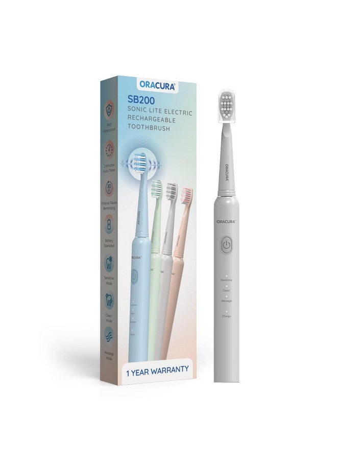 Sonic Lite Electric Rechargeable Toothbrush Sb200 Grey 1 Year Warranty 36000 Strokes/Min 3 Modes Ipx7 Waterproof 25 Days Charging Time Cycle 2 Mins Autotimer