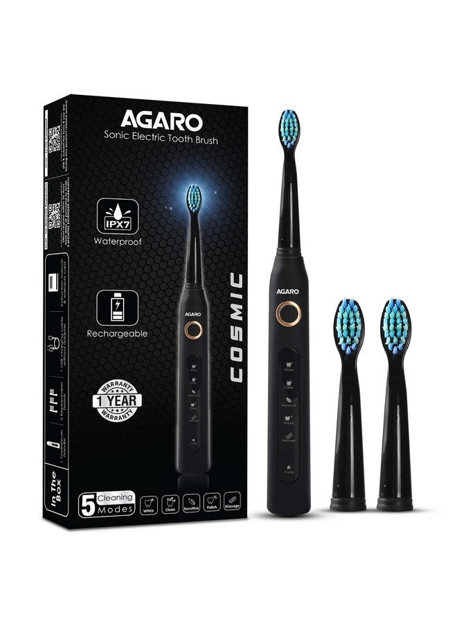 Cosmic Sonic Electric Toothbrush For Adults With 5 Modes 3 Brush Heads & Rechargeable With 4 Hours Charge Lasting Up To 25 Days Power Toothbrush (Black)