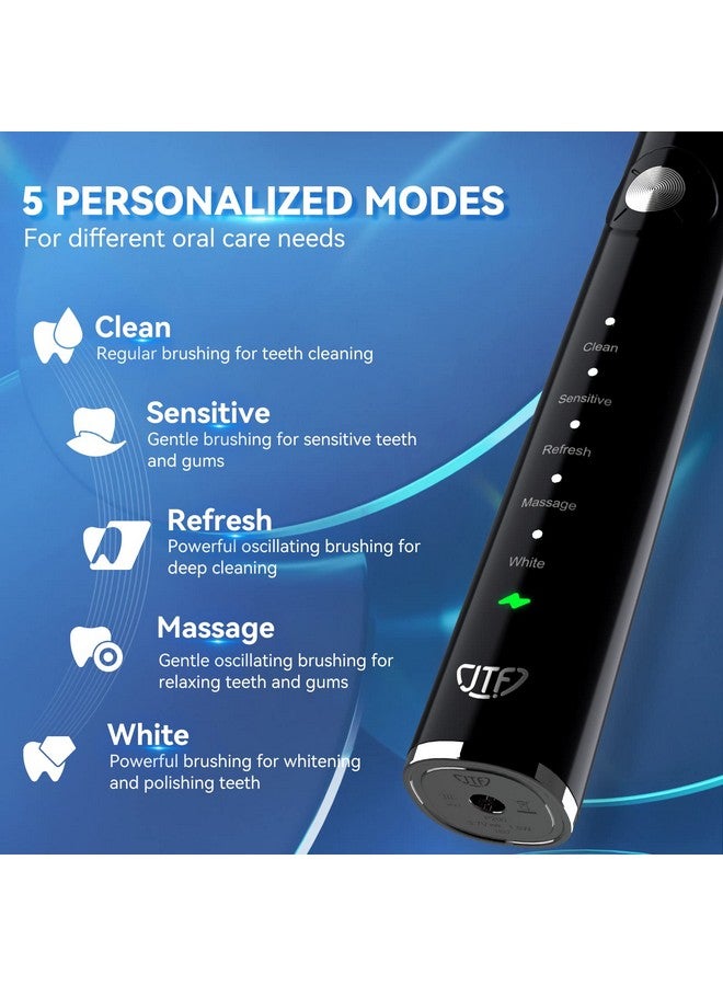 Sonic Electric Toothbrush For Adults Teeth Whitening Toothbrush With 6 Brush Heads And A Travel Case, Fast Charging For 60 Days Use Waterproof Toothbrushes, Black