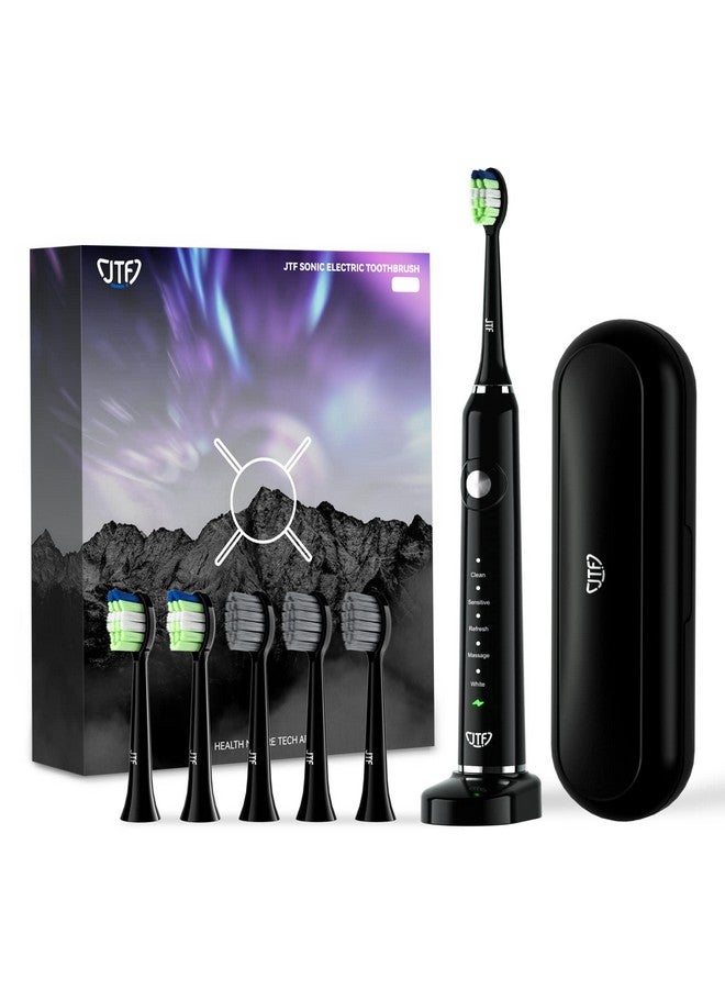 Sonic Electric Toothbrush For Adults Teeth Whitening Toothbrush With 6 Brush Heads And A Travel Case, Fast Charging For 60 Days Use Waterproof Toothbrushes, Black