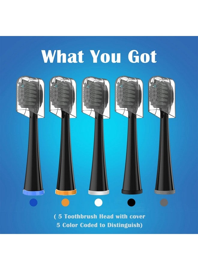 Replacement Brush Heads For Waterpick Sonic Fusion 2.0 Flossing Toothbrush With Cover, Compact, 5 Count Black, Soft Bristles