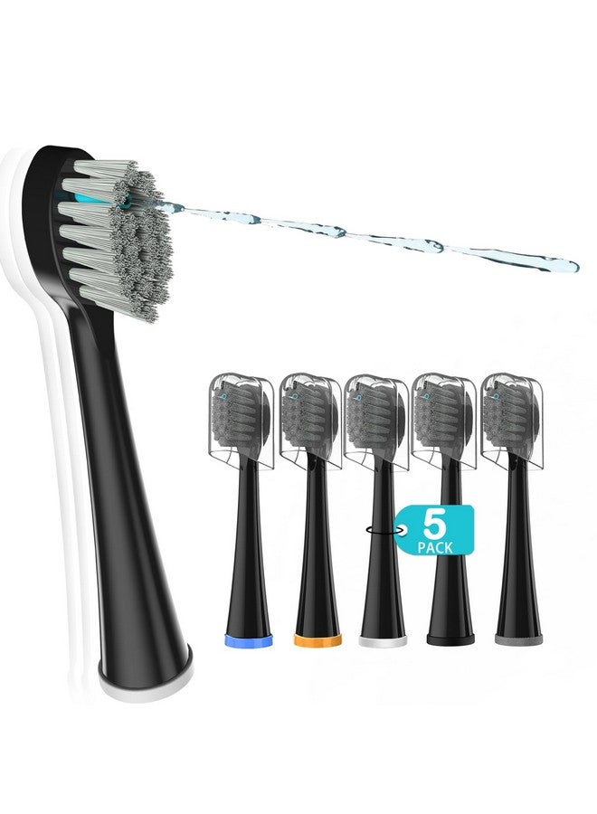 Replacement Brush Heads For Waterpick Sonic Fusion 2.0 Flossing Toothbrush With Cover, Compact, 5 Count Black, Soft Bristles