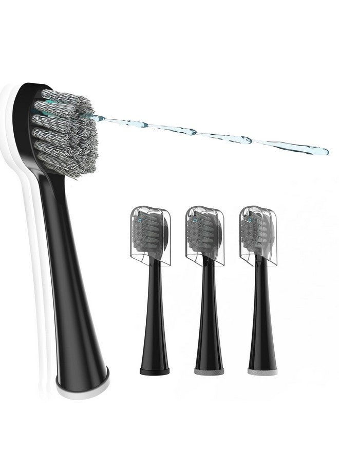 Replacement Brush Heads For Waterpick Sonic Fusion 2.0 Flossing Toothbrush With Cover, Compact, 3 Count Black, Hard Bristles