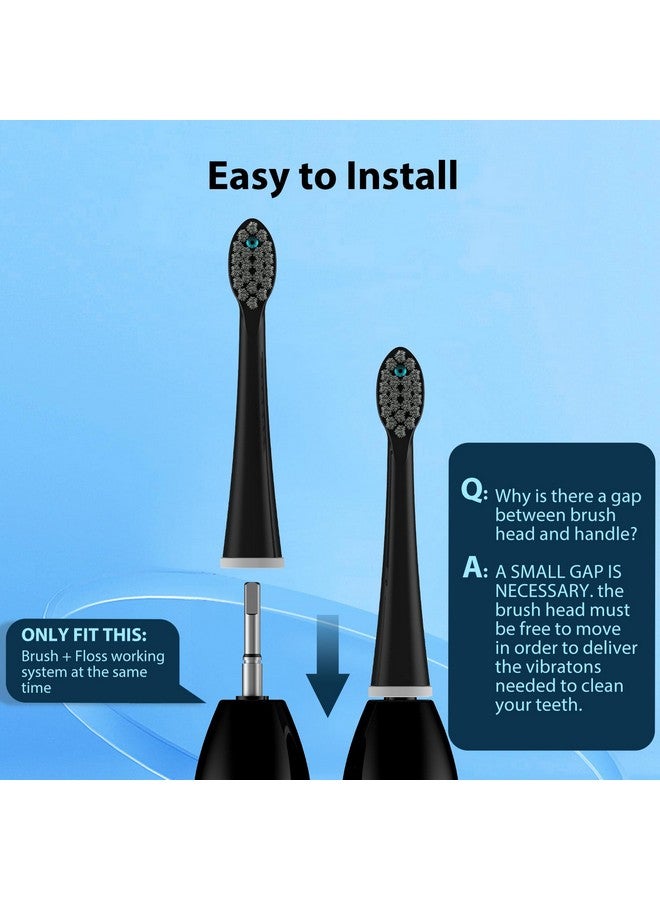Replacement Brush Heads For Waterpick Sonic Fusion 2.0 Flossing Toothbrush With Cover, Compact, 3 Count Black, Hard Bristles