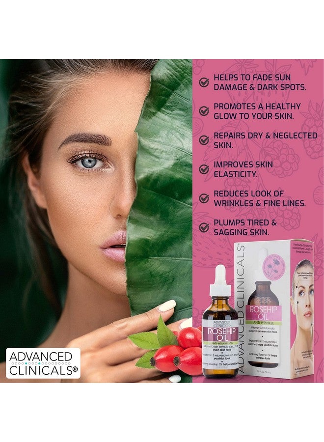 Rosehip Oil Facial Skin Care Serum Moisturizer Face Oil W/Vitamin C & Vitamin E For Reducing Appearance Of Sun Damage Skin, Age Spots, & Wrinkles, 1.8 Fl Oz (Pack Of 2)