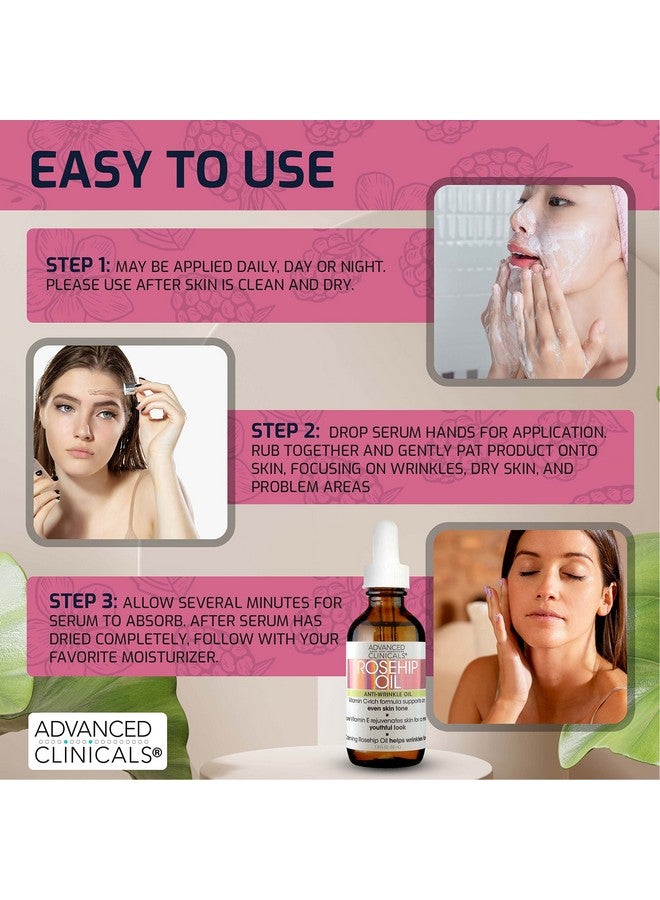 Rosehip Oil Facial Skin Care Serum Moisturizer Face Oil W/Vitamin C & Vitamin E For Reducing Appearance Of Sun Damage Skin, Age Spots, & Wrinkles, 1.8 Fl Oz (Pack Of 2)