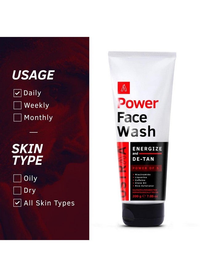 Power Face Wash 200G Energize And Detan | Dermatologicallyl Tested | Effective Tan Removal | Removes Dead Skin Brightens Skin Refresh & Recharge No Sls No Paraben