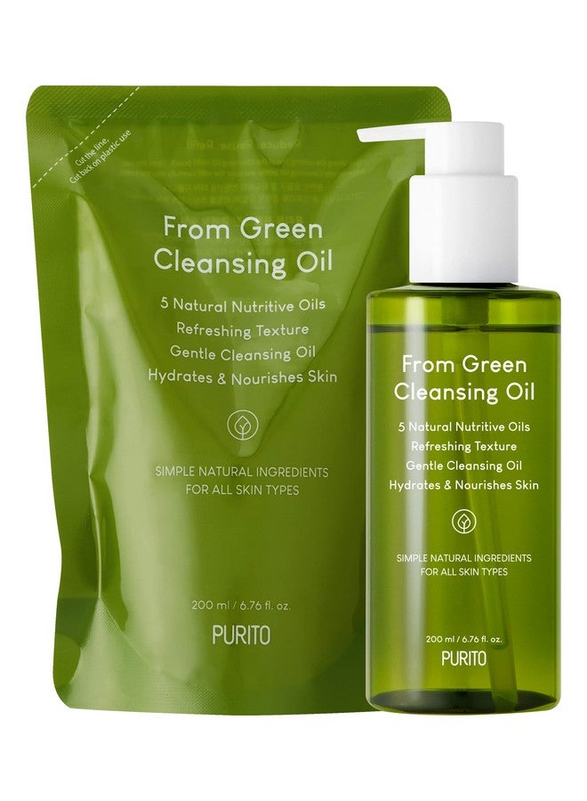 From Green Cleansing Oil Refill 6.76 Fl.Oz / 200Ml Gentle Facial Cleanser, Crueltyfree & Vegan, Naturederived Oils (Refill Set)