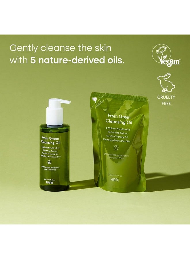 From Green Cleansing Oil Refill 6.76 Fl.Oz / 200Ml Gentle Facial Cleanser, Crueltyfree & Vegan, Naturederived Oils (Refill Set)