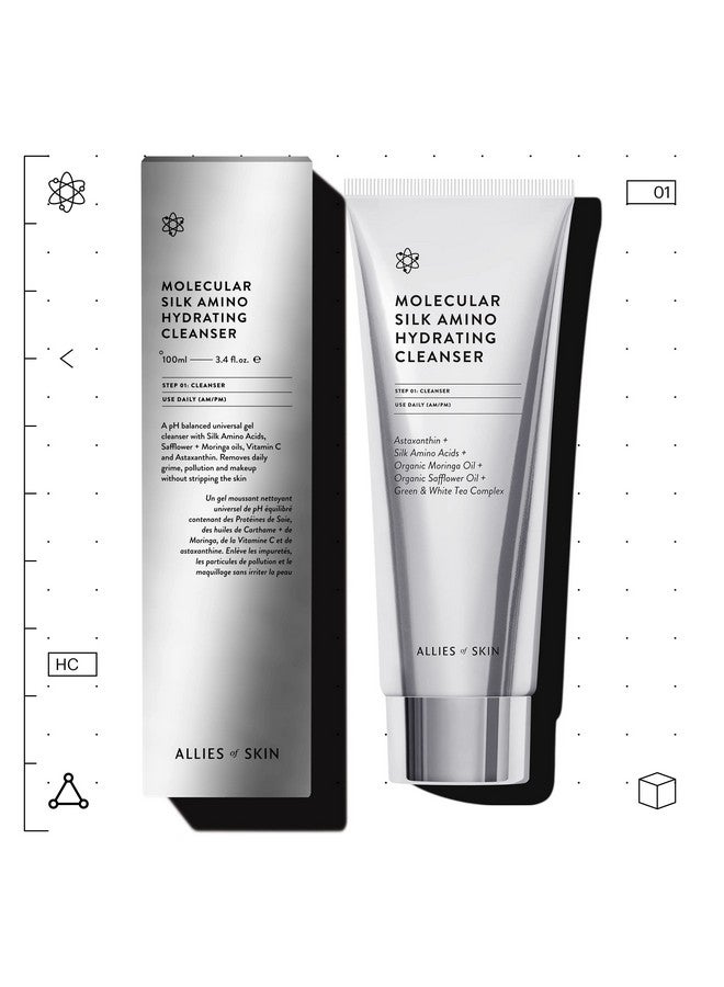 Molecular Silk Amino Hydrating Cleanser: Hyaluronic Acid Ceramides Safflower & Moringa Oils. Nourishes Conditions & Repairs 100 Ml/2.4 Oz