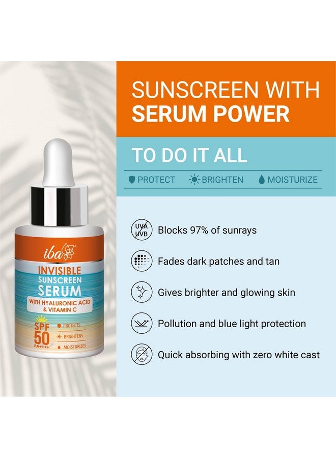 Invisible Sunscreen Serum Spf 50 Pa+++ With Hyaluronic Acid & Vitamin C 30Ml | Protects From Uva & Uvb Rays | Brightens & Moisturizes | Lightweight | No White Cast & Paraben | For All Skin Types