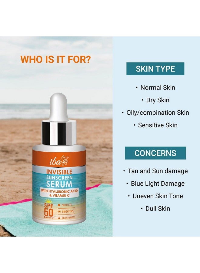 Invisible Sunscreen Serum Spf 50 Pa+++ With Hyaluronic Acid & Vitamin C 30Ml | Protects From Uva & Uvb Rays | Brightens & Moisturizes | Lightweight | No White Cast & Paraben | For All Skin Types