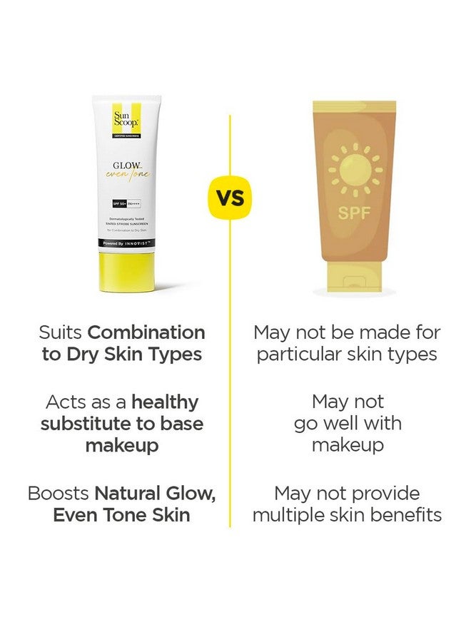 Glow Even Tone Sunscreen Spf 50 Pa++++ | Tinted Foundationlike Finish | Zinc Oxide & Licorice Extract For Pigmentation | Broad Spectrum Non Comedogenic & No White Cast | For Women & Men45G