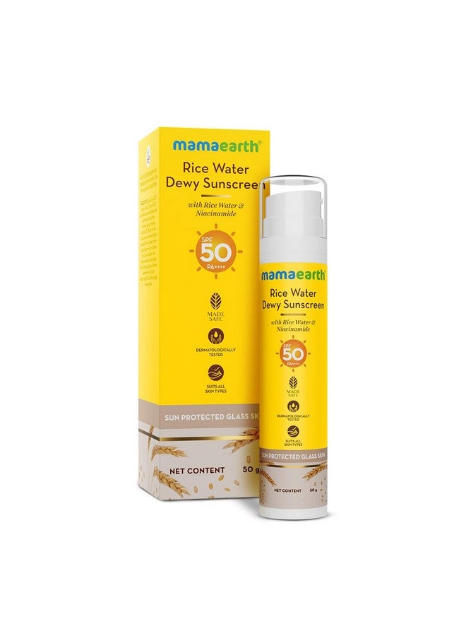 Rice Water Dewy Sunscreen With Rice Water & Niacinamide 50 G | Gives Spf50 & Pa++++ Protection | For Glass Skin Glow | Evens Skin Tone | Uva & Uvb Protection | No White Cast | All Skin Types